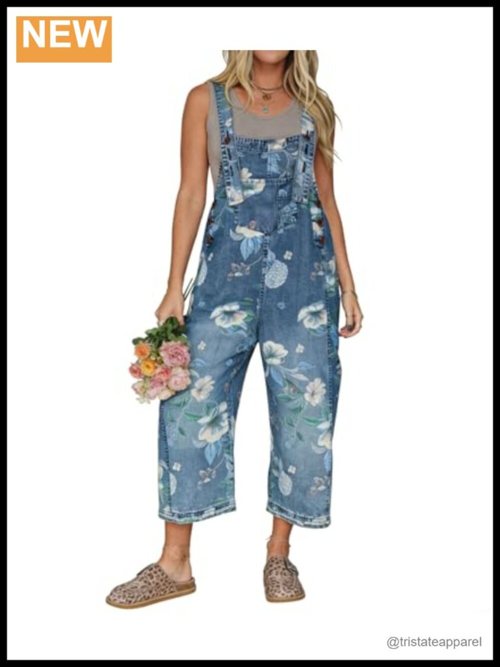 Wide Leg Denim Overalls Women Baggy Floral Print Y2K Sleeveless Jumpsuit